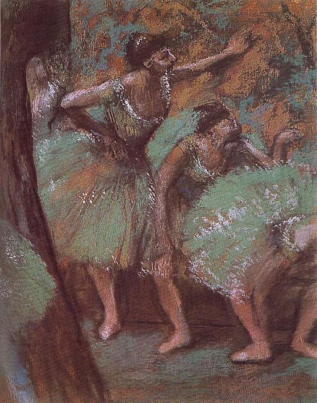 ballerina wear green dress, Edgar Degas